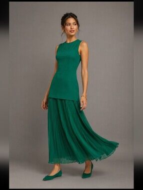 Anthropologie Mare Mare Elegant Green Pleated Dress